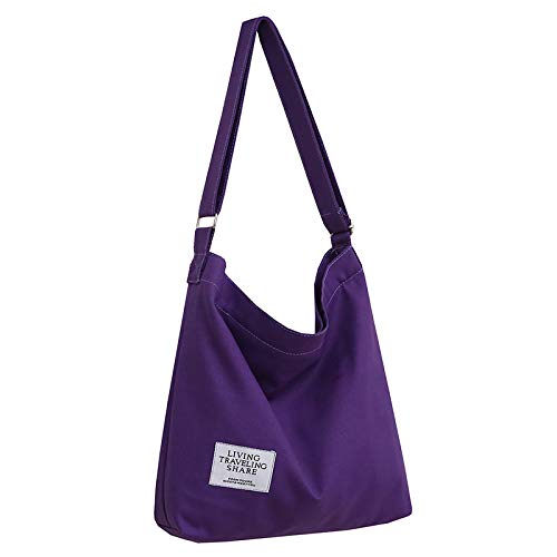 Covelin Women's Retro Large Size Canvas Shoulder Bag Hobo Crossbody Handbag Casual Tote Purple - Image 4
