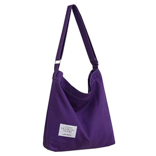 Covelin Women's Retro Large Size Canvas Shoulder Bag Hobo Crossbody Handbag Casual Tote Purple - Image 1