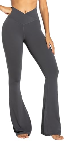 Sunzel Flare Leggings, Crossover Yoga Pants with Tummy Control, High-Waisted and Wide Leg, 34" Inseam, Dark Grey Medium - Image 1