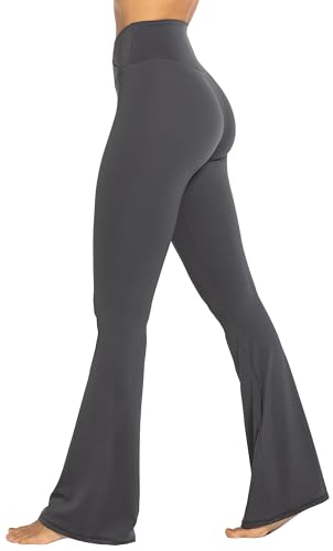 Sunzel Flare Leggings, Crossover Yoga Pants with Tummy Control, High-Waisted and Wide Leg, 34" Inseam, Dark Grey Medium - Image 3