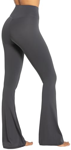 Sunzel Flare Leggings, Crossover Yoga Pants with Tummy Control, High-Waisted and Wide Leg, 34" Inseam, Dark Grey Medium - Image 5