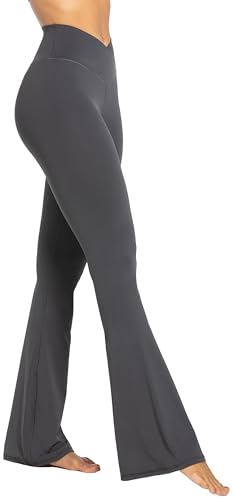 Sunzel Flare Leggings, Crossover Yoga Pants with Tummy Control, High-Waisted and Wide Leg, 34" Inseam, Dark Grey Medium - Image 4