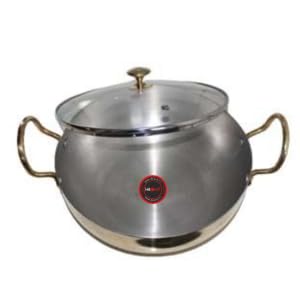 KITCART Pure Brass Kadhai Wok with Kalai with Handles Super Finish Kadhai with Glass Lid for Cooking Serving 25 LTR