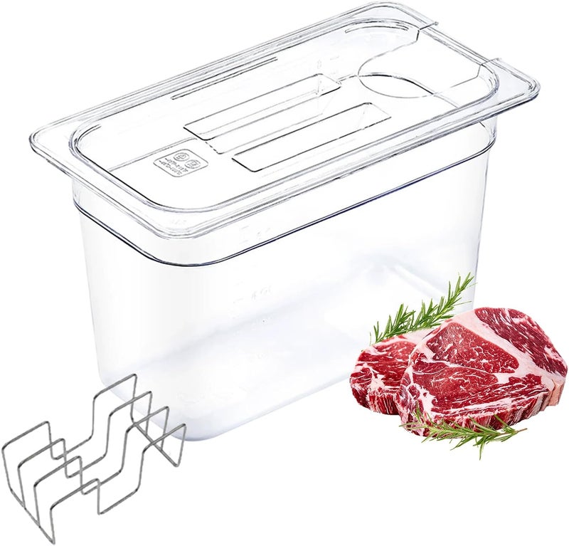 Zertylre حاوية Sous Vide سعة 6 لتر مع غطاء ورف من الفولاذ المقاوم للصدأ قابل للفك، مع أقسام فاصلة، متوافقة مع أجهزة Anova، Anova Nano، Joule، و Instant Pot، بالإضافة إلى أجهزة الطهي بالضغط السفلي (سعة 6 لتر). - Image 1
