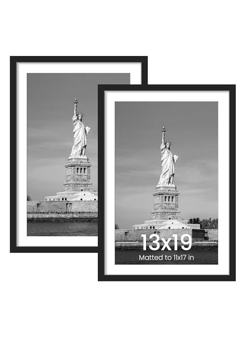ENJOYBASICS ENJOYBASICS 13x19 Picture Frame Display Poster 11x17 with Mat or 13 x 19 Without Wall Gallery Photo Frames Black 2 Pack 