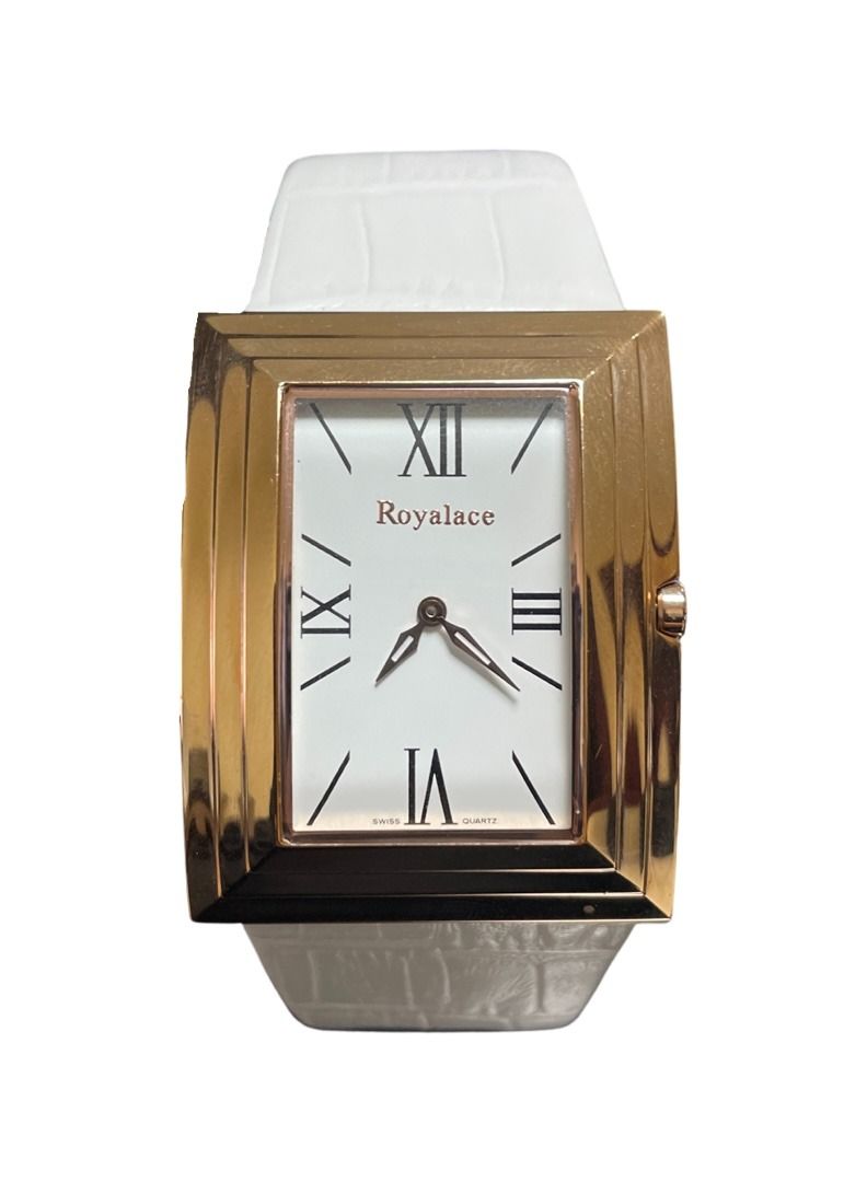Royalace Men's White Leather Strap Watch with Rose Gold Case - Image 1