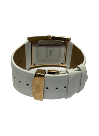 Royalace Men's White Leather Strap Watch with Rose Gold Case