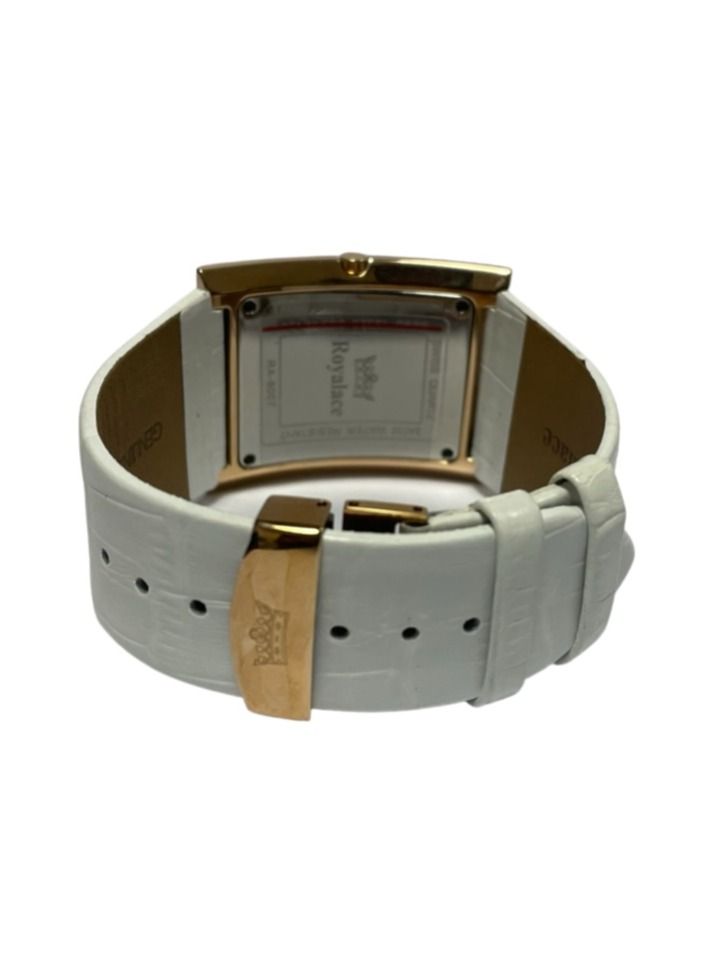 Royalace Men's White Leather Strap Watch with Rose Gold Case - Image 2