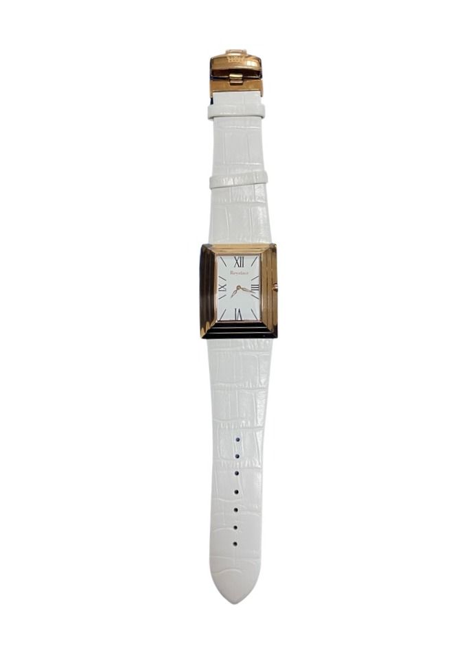 Royalace Men's White Leather Strap Watch with Rose Gold Case - Image 3