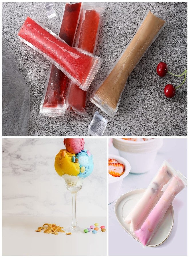 توجس أكياس مصاصات مثلجة للاستخدام مرة واحدة، أكياس مصاصات مثلجة منزلية الصنع، أكياس تجميد لأعواد الزبادي والعصائر ومشروبات الفاكهة المثلجة، تأتي مع قمع سيليكون 8 بوصة × 2 بوصة (100) - Image 3