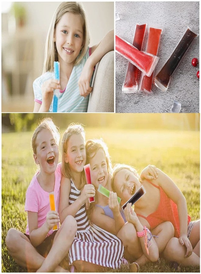 توجس أكياس مصاصات مثلجة للاستخدام مرة واحدة، أكياس مصاصات مثلجة منزلية الصنع، أكياس تجميد لأعواد الزبادي والعصائر ومشروبات الفاكهة المثلجة، تأتي مع قمع سيليكون 8 بوصة × 2 بوصة (100) - Image 5