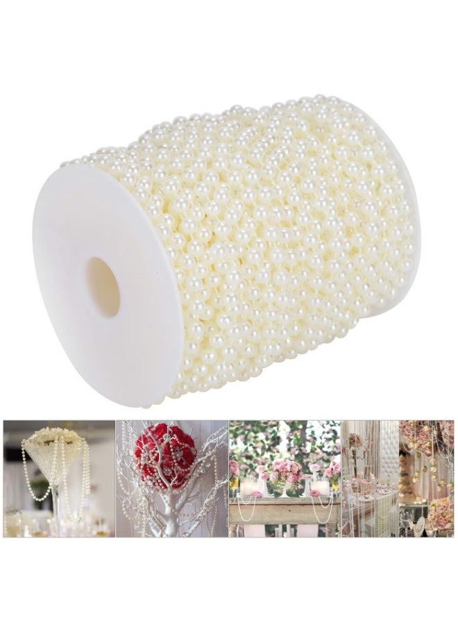 OMEVE Craft String Pearls 6MM Pearl Bead, 12M White Faux Pearl Garland Spool Roll Strand Wedding Party Decoration - Image 1