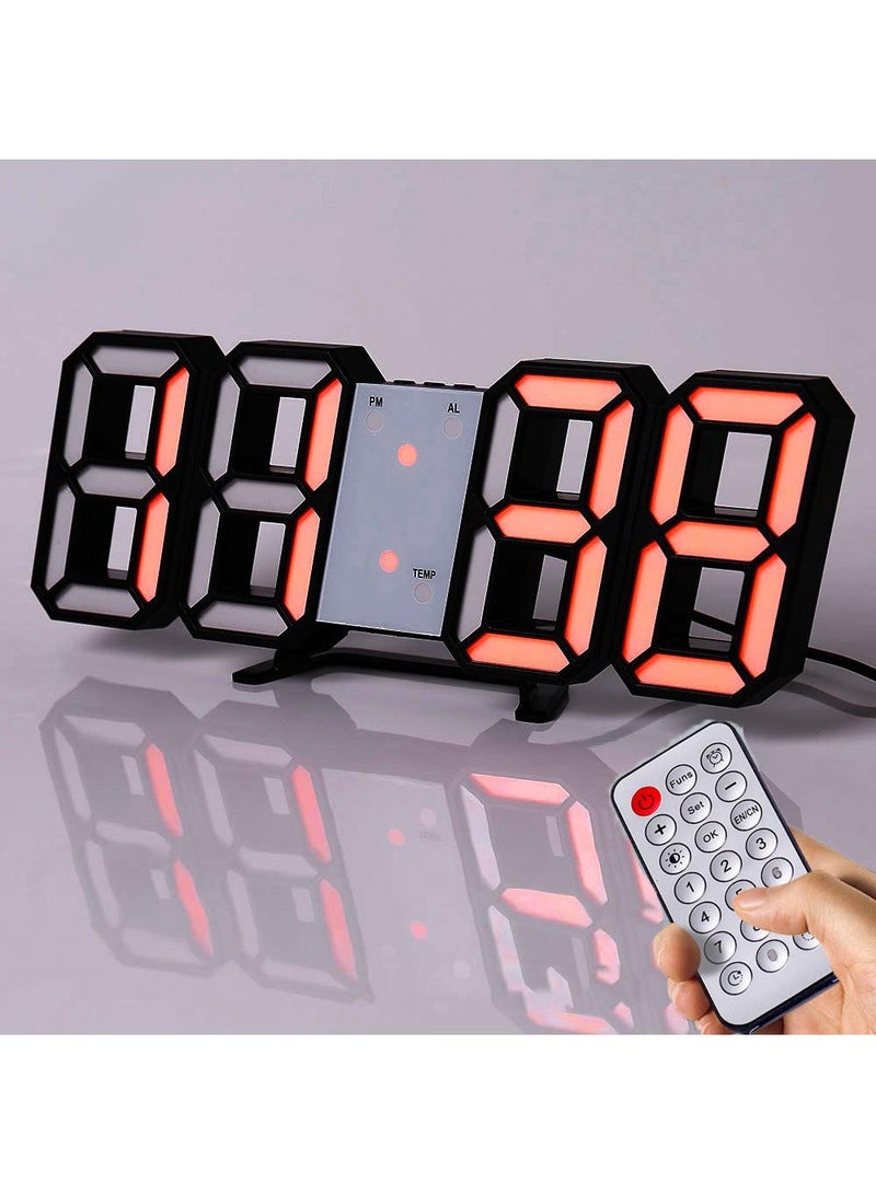 3D Remote Control Digital Led Alarm Clock Intelligent 3D Clock Led Digital Alarm Clock Electronic Clock Living Room Wall Mounted Clock Indoor Temperature Clock - Image 1