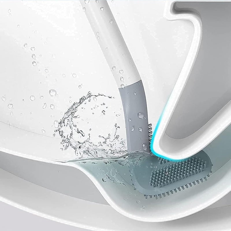AJKN Long Handle Silicone Toilet Brush with Golf Brush Head - 360° Flexible Deep Cleaning Bathroom Brush with Wall Mounted Holder & Sticky Hooks, Non-Scratch Toilet Cleaner (Multi Colour, Pack of 1) - Image 3