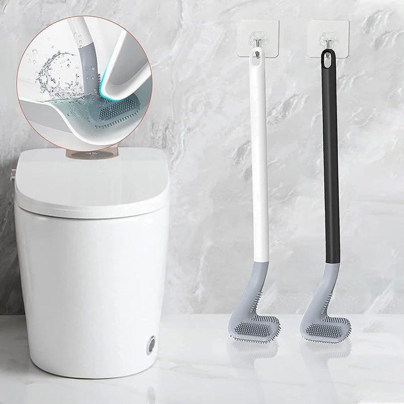 AJKN Long Handle Silicone Toilet Brush with Golf Brush Head - 360° Flexible Deep Cleaning Bathroom Brush with Wall Mounted Holder & Sticky Hooks, Non-Scratch Toilet Cleaner (Multi Colour, Pack of 1) - Image 4