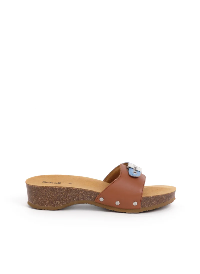 Scholl MULES COGNAC/GLACIAL BLUE PESCURA HEEL CORK 2