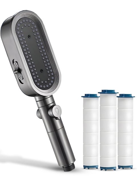 Improved shower head with pressure regulation, effortless water control, and comfort with extra 3 filters