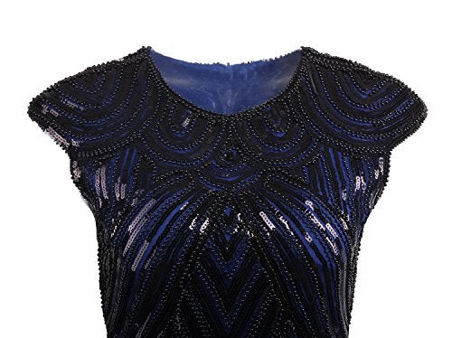 Vijiv Art Deco Great Gatsby Inspired Tassel Beaded 1920s Flapper Dress,X-Small,Blue - Image 5