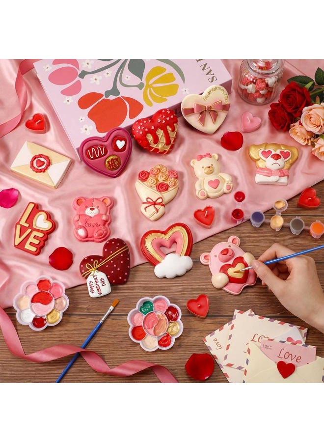 Zubebe 36 Pcs Valentine's Day Ceramic to Paint Kit Ornaments Crafts Paint Your Own Heart Bear Rose Ornament Ready to Crafts DIY Figurines Unpainted Plaster Character Valentine Birthday Gifts - Image 5