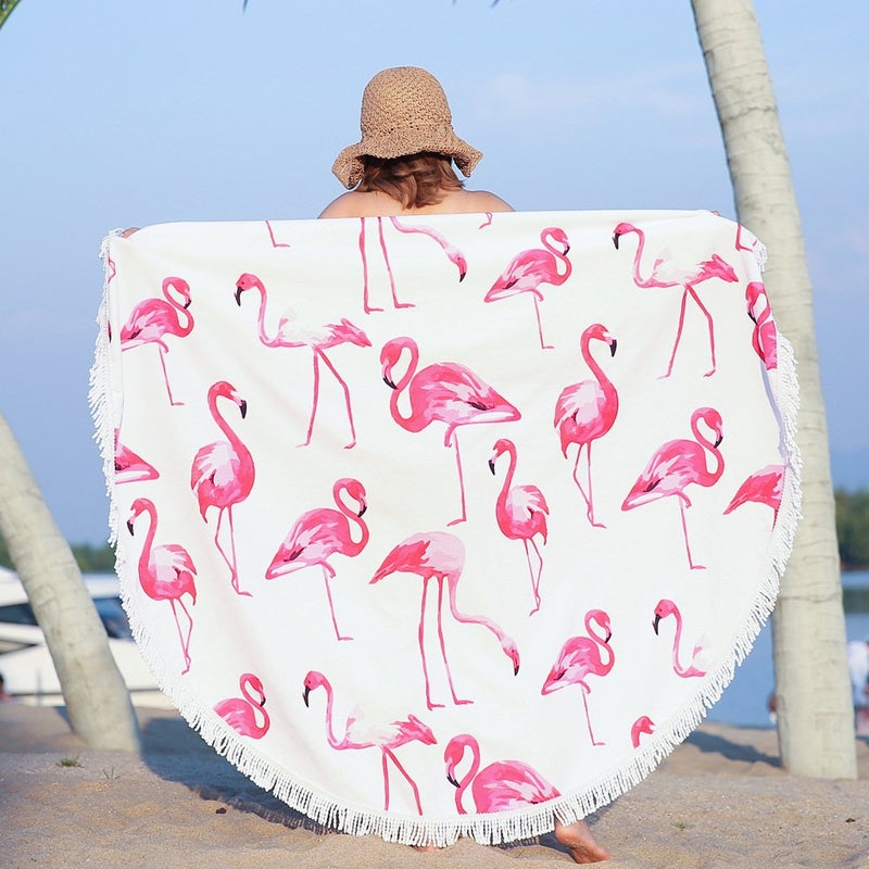 Benefeet Sox Beach Towel Large Round Beach Blanket Microfiber Quick Dry Beach Towels Tassels Throw Bohemian Roundie Swim Pool Circle Towel 59 InchesPink Flamingo