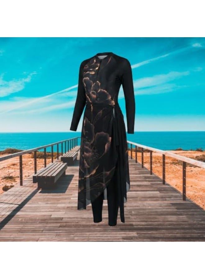 Women's Lycra Burkini Swimsuit 4 Pieces - Jumpsuit, Pocket, Swim Cover-Up and Turban in Flexible and Quick-Drying Material for Beach and Swimming Pools (WL15) - Image 4