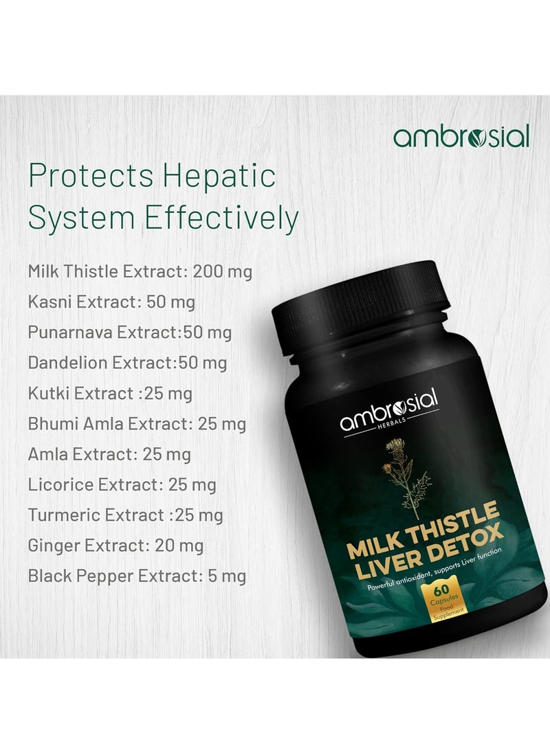 ambrosial - Milk Thistle Liver Detox Silymarin Milk Thistle Capsules With Dandelion Root And Other Natural Herbs High Strength Herbal Antioxidant Complex For Liver Support 120 Vegan Capsules - Image 1
