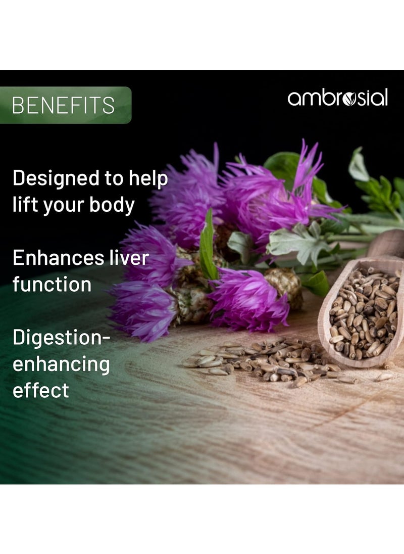 ambrosial - Milk Thistle Liver Detox Silymarin Milk Thistle Capsules With Dandelion Root And Other Natural Herbs High Strength Herbal Antioxidant Complex For Liver Support 120 Vegan Capsules - Image 1