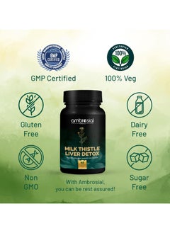 ambrosial Milk Thistle Liver Detox Silymarin Milk Thistle Capsules With Dandelion Root And Other Natural Herbs High Strength Herbal Antioxidant Complex For Liver Support 120 Vegan Capsules  - Image 3