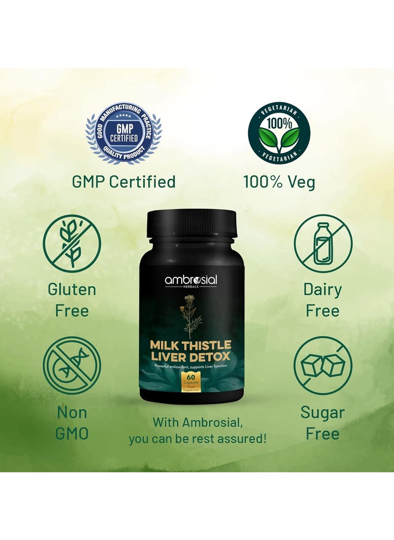 ambrosial - Milk Thistle Liver Detox Silymarin Milk Thistle Capsules With Dandelion Root And Other Natural Herbs High Strength Herbal Antioxidant Complex For Liver Support 120 Vegan Capsules - Image 1