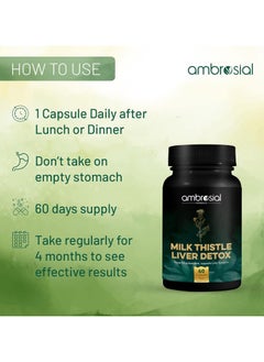 ambrosial Milk Thistle Liver Detox Silymarin Milk Thistle Capsules With Dandelion Root And Other Natural Herbs High Strength Herbal Antioxidant Complex For Liver Support 120 Vegan Capsules  - Image 5