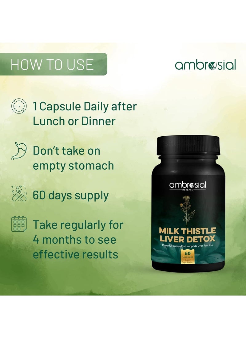 ambrosial - Milk Thistle Liver Detox Silymarin Milk Thistle Capsules With Dandelion Root And Other Natural Herbs High Strength Herbal Antioxidant Complex For Liver Support 120 Vegan Capsules - Image 1