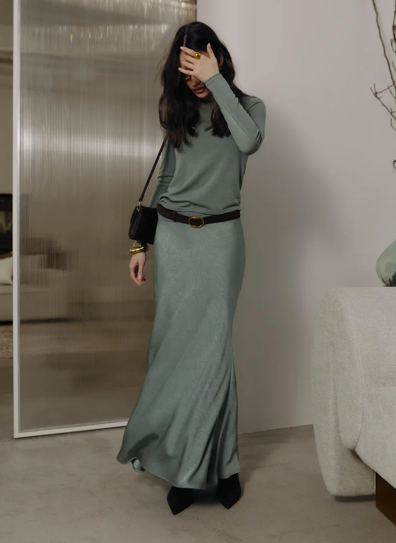 Lichi Floor-length maxi skirt in textured fabric