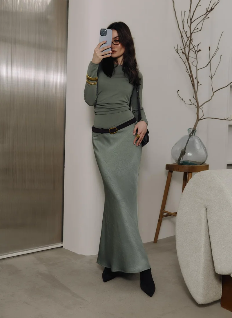 Lichi Floor-length maxi skirt in textured fabric