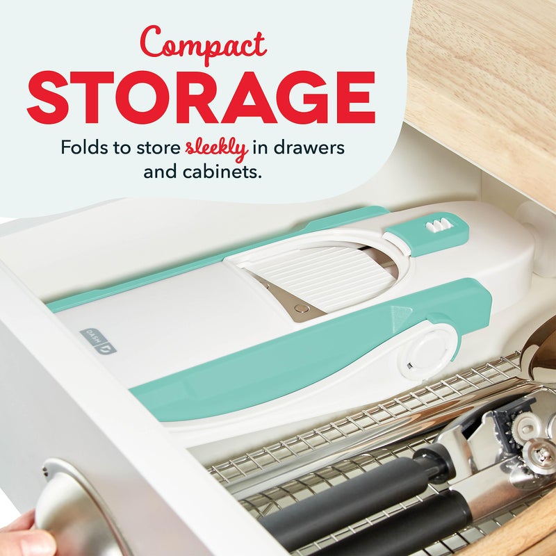 DASH Safe Slice® Mandoline Slicer, Julienne + Dicer for Vegetables, Meal Prep & More with 30+ Presets & Thickness Adjuster - Aqua - Image 5