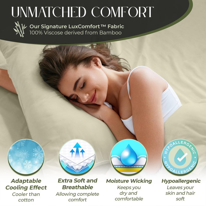 DECOLURE 100% Organic Viscose Derived from Bamboo Sheets Full Size 6pcs - Ultra Soft & Luxuriously Cooling  17"" Deep Pocket  Double Stitching  Perfect for Hot Sleepers - Full Bed Sheets (Creme) - Image 2