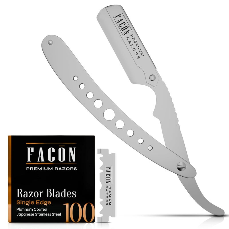 FACON Facón Straight Razors for Men - Professional Barber Straight Edge Razor Kit with 100 Blades, Classic Stainless Steel Barbero Shaver for a Smooth & Precise Shave, Premium Barber Razor for Men's Shaving - Image 1