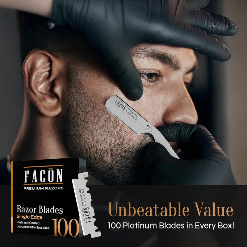 FACON Facón Straight Razors for Men - Professional Barber Straight Edge Razor Kit with 100 Blades, Classic Stainless Steel Barbero Shaver for a Smooth & Precise Shave, Premium Barber Razor for Men's Shaving - Image 5