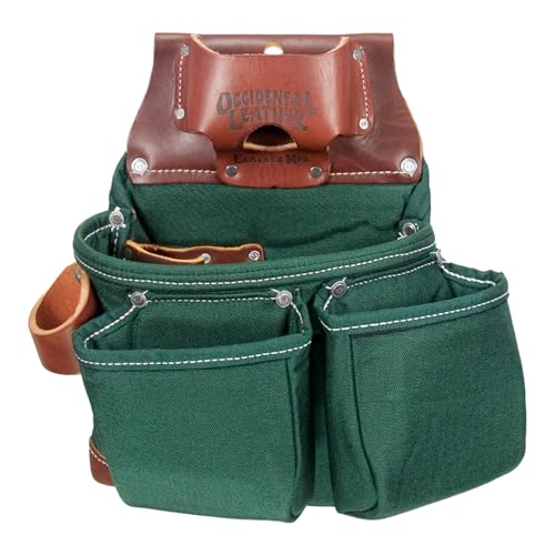 Occidental Leather OxyLights 3 Pouch Tool Bag with Tape Holder - Green, Left Hand - 10 Pockets & Tool Holders - Made in USA - Image 1