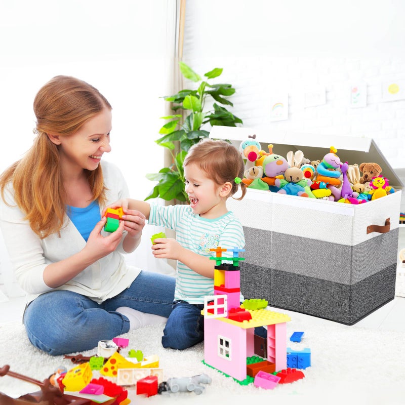 Mayniu Toy Box Storage Chest with Divider, Large Sturdy Toy Bin Organizer Basket with Lid for Kids, Boys, Girls, Nursery, Living Room, Bedroom, Playroom, Closet, 25"x13" x16"(Gradient Grey) - Image 2