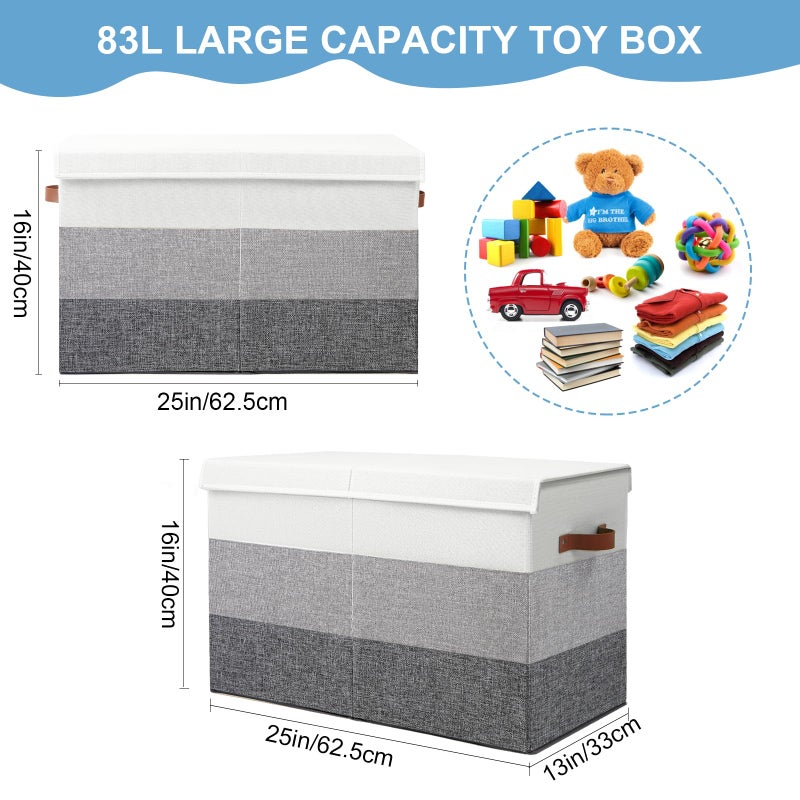 Mayniu Toy Box Storage Chest with Divider, Large Sturdy Toy Bin Organizer Basket with Lid for Kids, Boys, Girls, Nursery, Living Room, Bedroom, Playroom, Closet, 25"x13" x16"(Gradient Grey) - Image 4