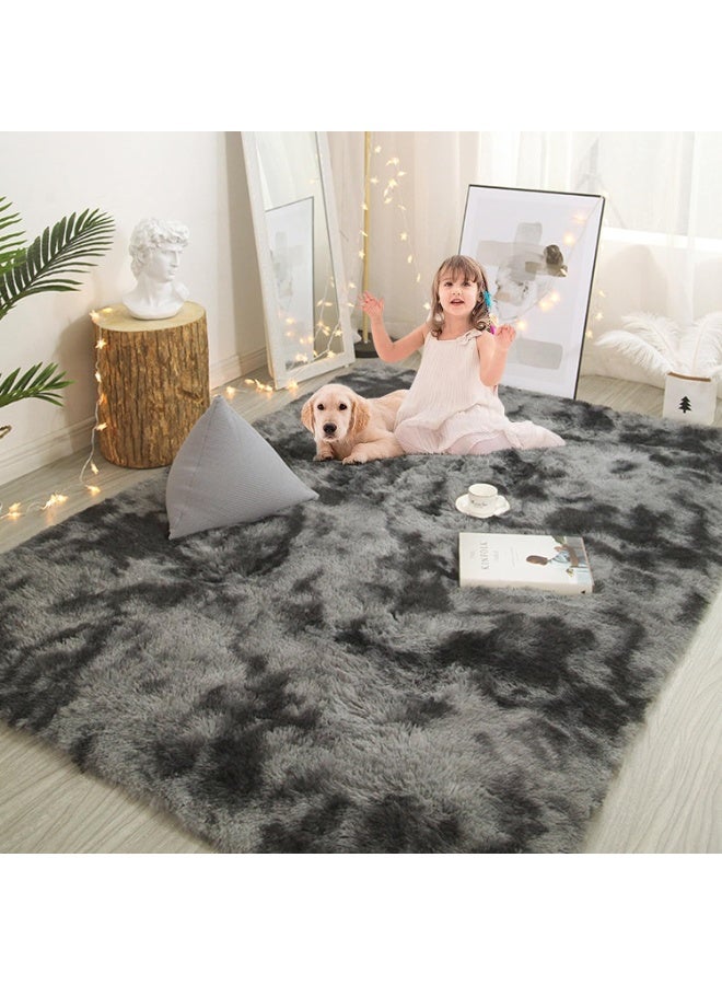 LIODUX Ultra Soft Modern Area Rugs, Indoor Fluffy Living Room Carpets, Non-Slip Bedroom Home Decor Rug, Washable Furry Throw Rugs for Kids Room Decoration (Dark Grey, 180x200CM) - Image 1