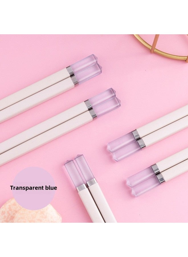 Kemando Alloy Chopsticks Amber Five-color Family Special-person Chopsticks One-person Chopsticks Home Anti-mildew High Temperature Japanese Style-Color:Transparent Blue Card 5 Pairs  - Image 1