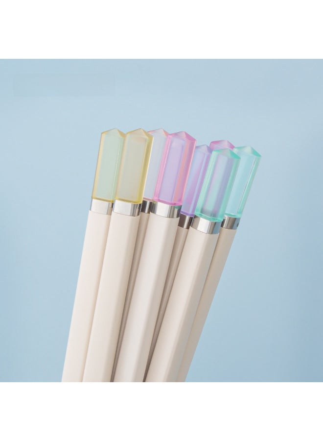 Kemando Alloy Chopsticks Amber Five-color Family Special-person Chopsticks One-person Chopsticks Home Anti-mildew High Temperature Japanese Style-Color:Transparent Blue Card 5 Pairs  - Image 4
