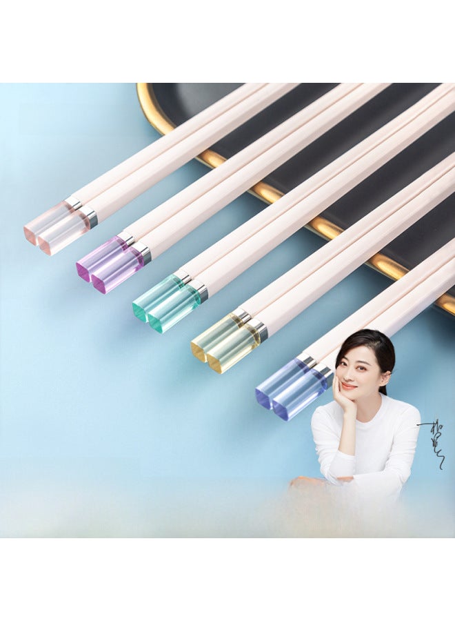 Kemando Alloy Chopsticks Amber Five-color Family Special-person Chopsticks One-person Chopsticks Home Anti-mildew High Temperature Japanese Style-Color:Transparent Blue Card 5 Pairs  - Image 2