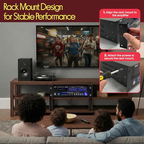 Pyle Bluetooth Hybrid Home Amplifier - 6-Channel 2000W Rack Mount Power Amplifier Receiver w/ Radio - Dual 10 Band EQ, Karaoke Microphone x2, USB, RCA, COAX, OPT, DVD Inputs, HiDef Input and Output - Image 5