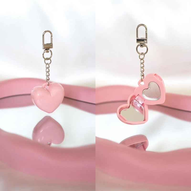 HongEast Cute Heart Keychain,DIY Lip Cheek Balm Heart Purse Bag Charm,Y2K Kawaii Keyring Decor Accessories for Women Gift with Mirror and Spoon(Pink) - Image 2