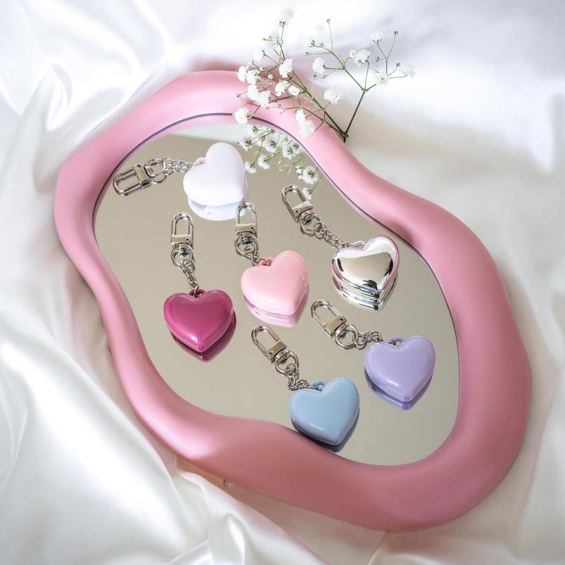 HongEast Cute Heart Keychain,DIY Lip Cheek Balm Heart Purse Bag Charm,Y2K Kawaii Keyring Decor Accessories for Women Gift with Mirror and Spoon(Pink) - Image 3