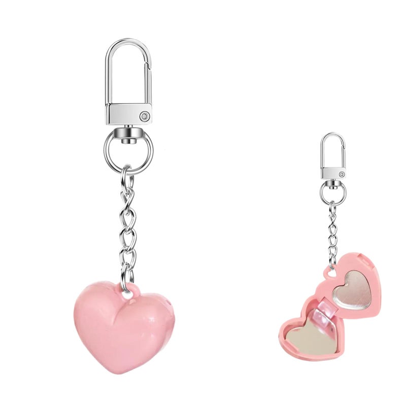 HongEast Cute Heart Keychain,DIY Lip Cheek Balm Heart Purse Bag Charm,Y2K Kawaii Keyring Decor Accessories for Women Gift with Mirror and Spoon(Pink) - Image 1
