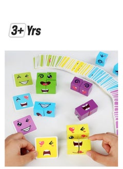 Face Change Cube Building Blocks - Wooden Expressions Matching Block Puzzles, 3D Face Changing Rubik's Cubes, Parent-Child Montessori Toys, Multi-Player Blocks for Children