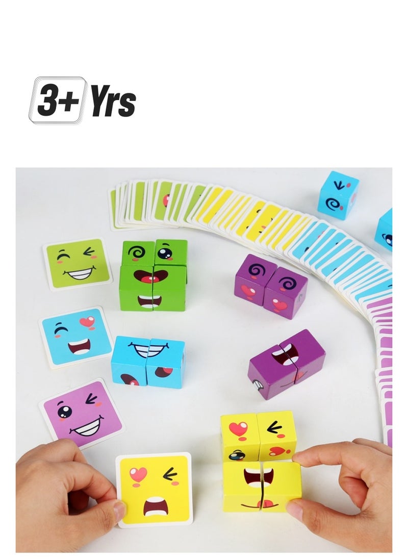 Generic Face Change Cube Building Blocks - Wooden Expressions Matching Block Puzzles, 3D Face Changing Rubik's Cubes, Parent-Child Montessori Toys, Multi-Player Blocks for Children  - Image 1
